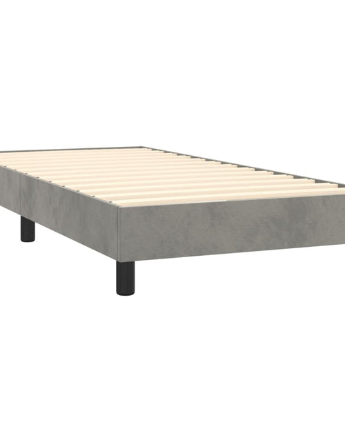 Загрузите изображение в средство просмотра галереи, Pat box spring cu saltea, gri deschis, 100x200 cm, catifea
