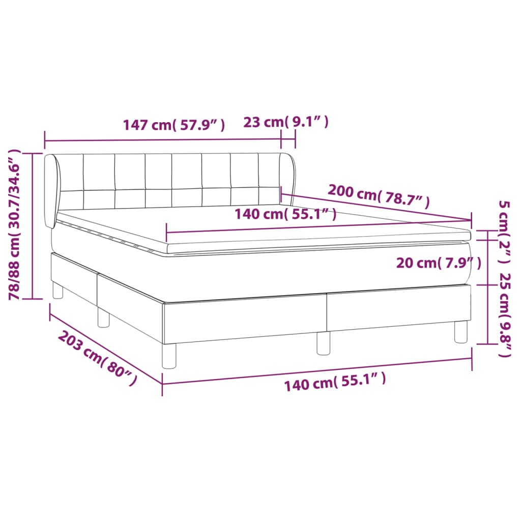 Pat box spring cu saltea, gri deschis, 140x200 cm, catifea