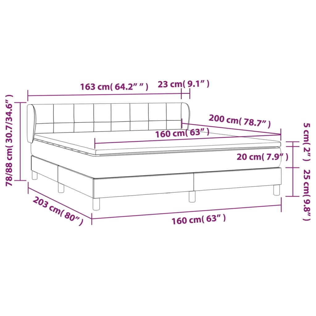 Pat box spring cu saltea, gri închis, 160x200 cm, catifea