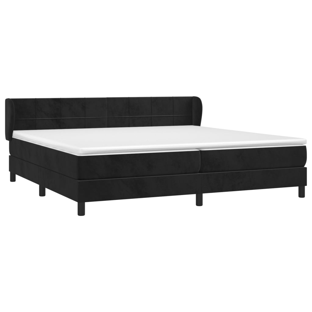 Pat box spring cu saltea, negru, 200x200 cm, catifea