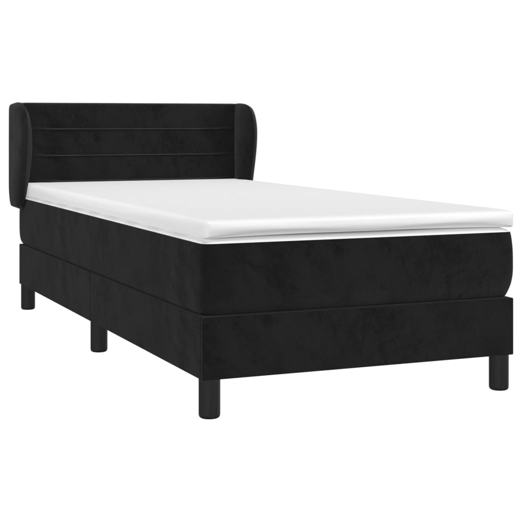 Pat box spring cu saltea, negru, 90x190 cm, catifea