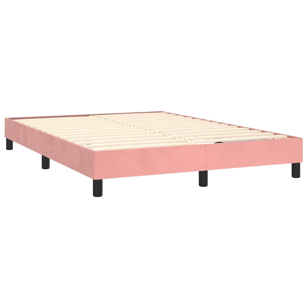 Pat box spring cu saltea, roz, 140x190 cm, catifea