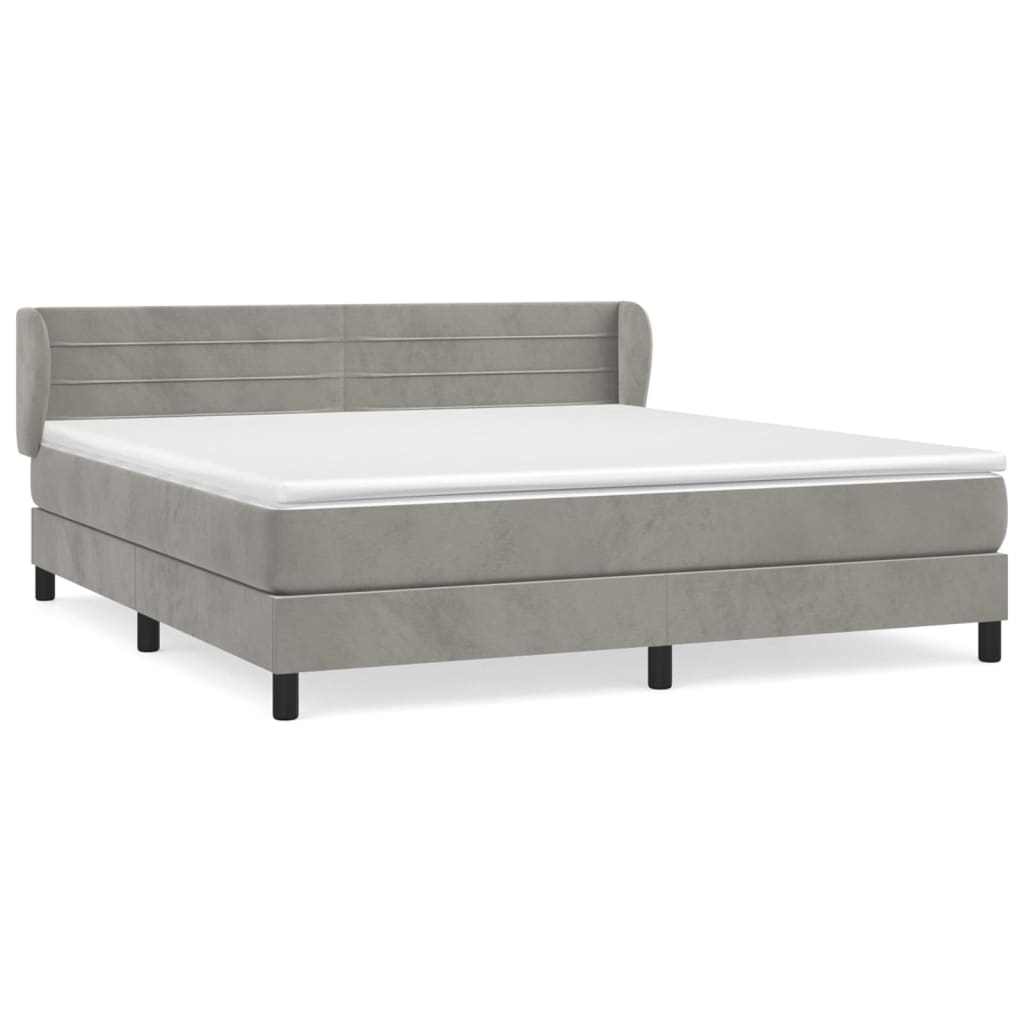 Pat box spring cu saltea, gri deschis, 160x200 cm, catifea