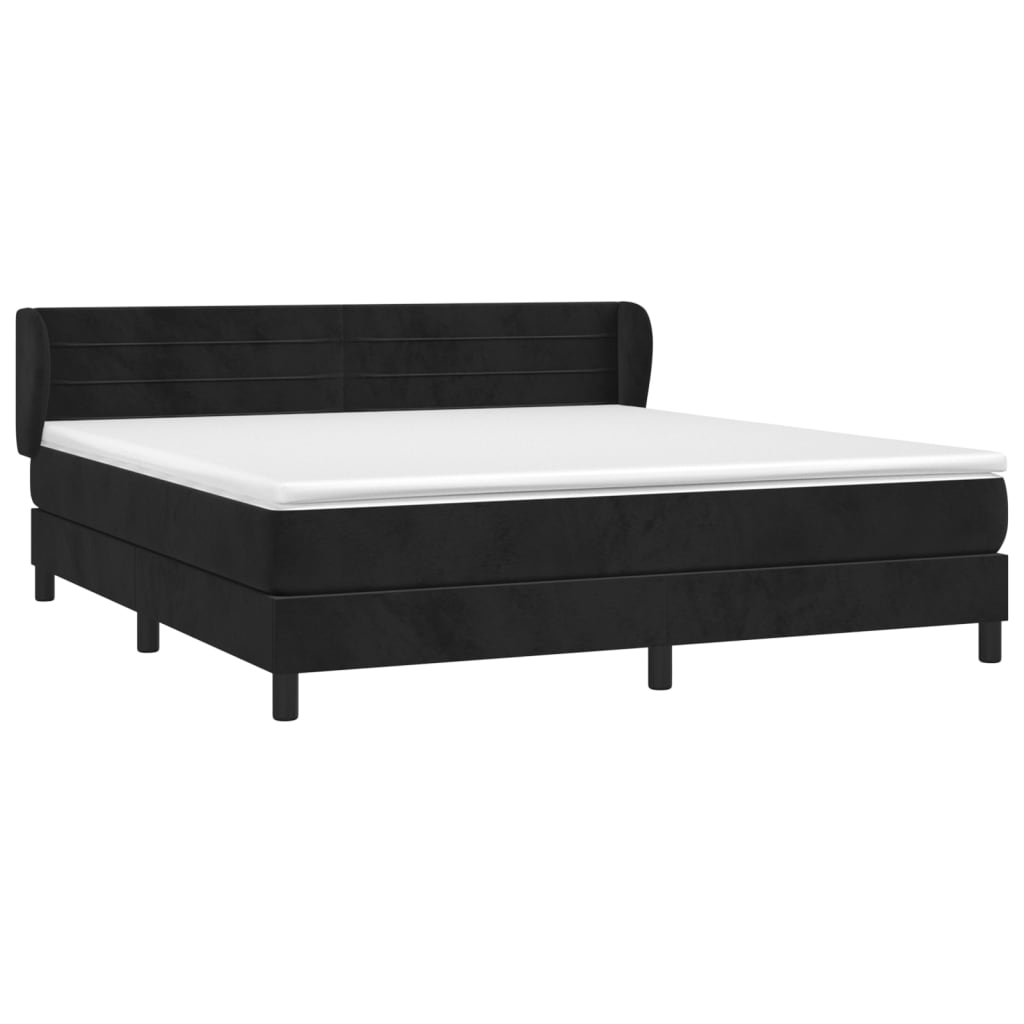 Pat box spring cu saltea, negru, 180x200 cm, catifea