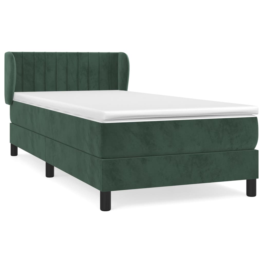 Pat box spring cu saltea, verde închis, 80x200 cm, catifea