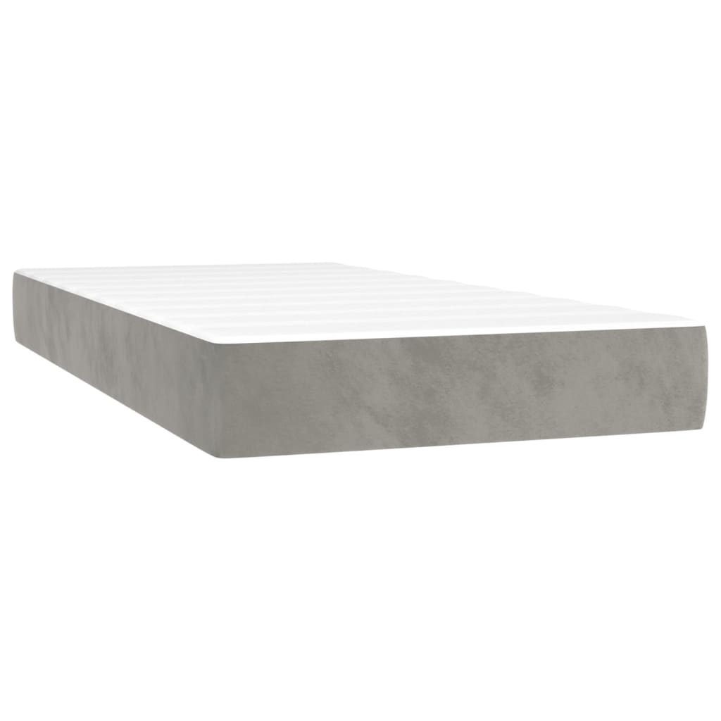 Pat box spring cu saltea, gri deschis, 90x190 cm, catifea