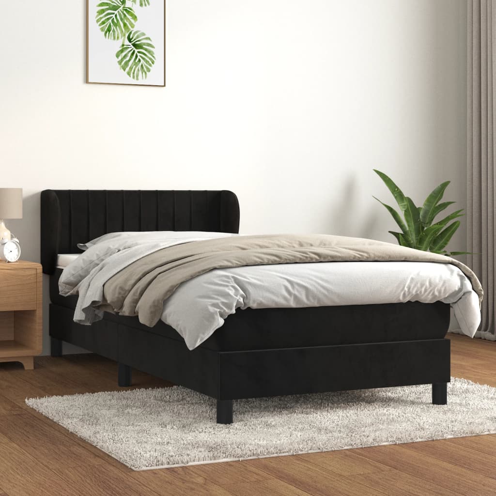 Pat box spring cu saltea, negru, 100x200 cm, catifea