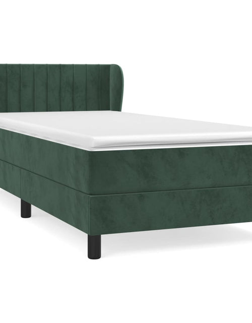 Загрузите изображение в средство просмотра галереи, Pat box spring cu saltea, verde închis, 100x200 cm, catifea
