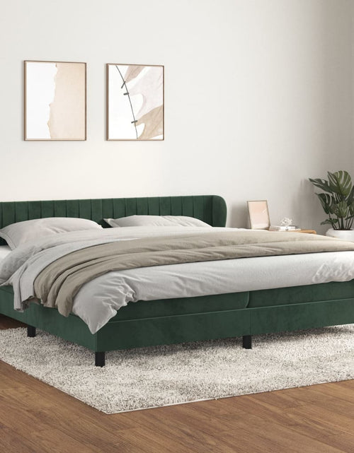 Загрузите изображение в средство просмотра галереи, Pat box spring cu saltea, verde închis, 200x200 cm, catifea
