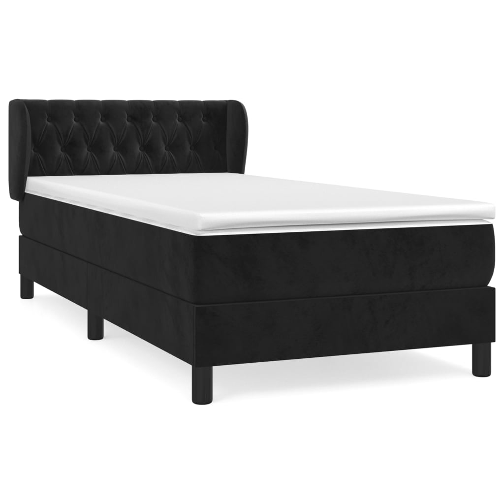 Pat box spring cu saltea, negru, 90x190 cm, catifea