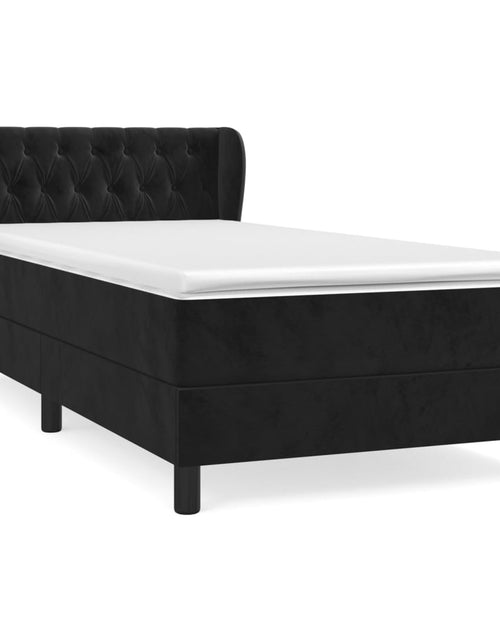 Загрузите изображение в средство просмотра галереи, Pat box spring cu saltea, negru, 90x200 cm, catifea
