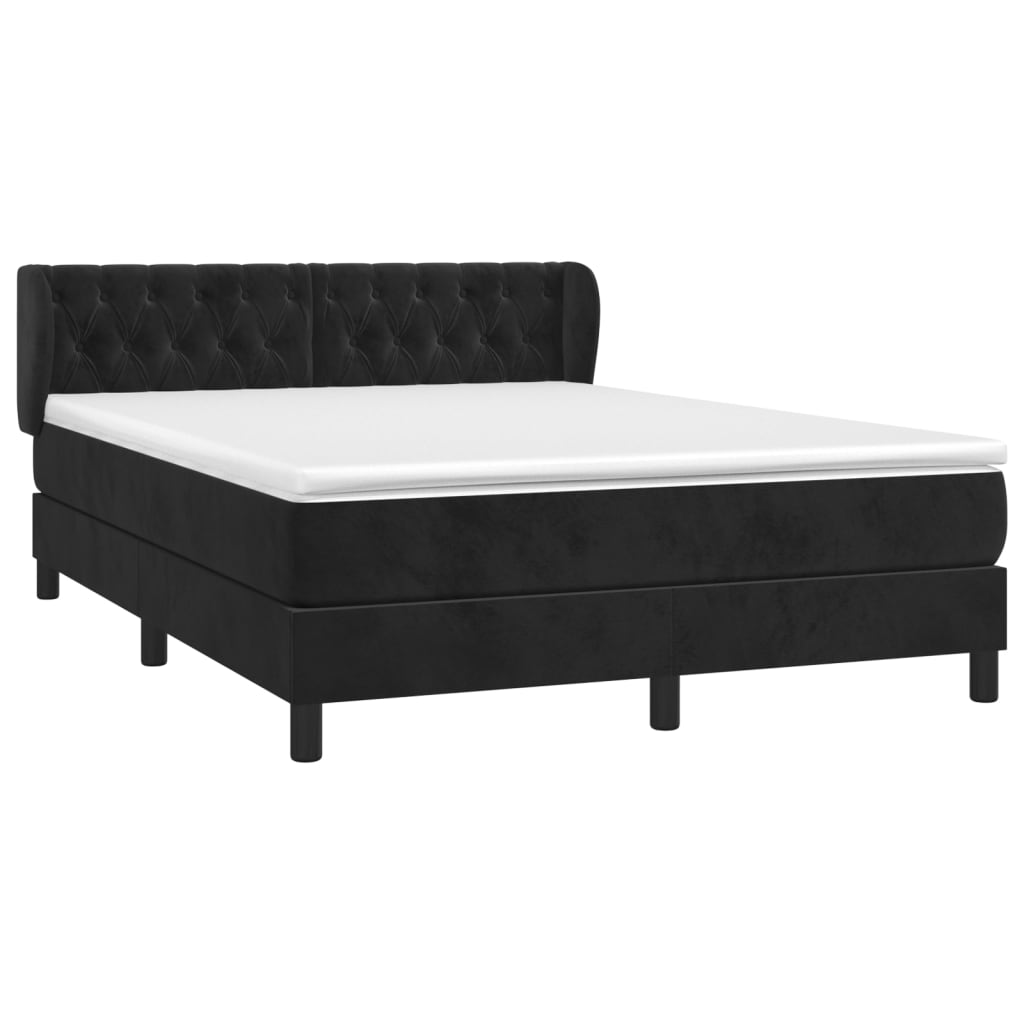 Pat box spring cu saltea, negru, 140x190 cm, catifea