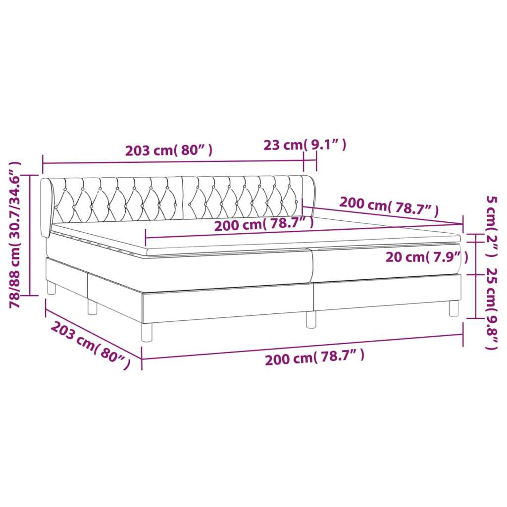 Pat box spring cu saltea, gri închis, 200x200 cm, catifea