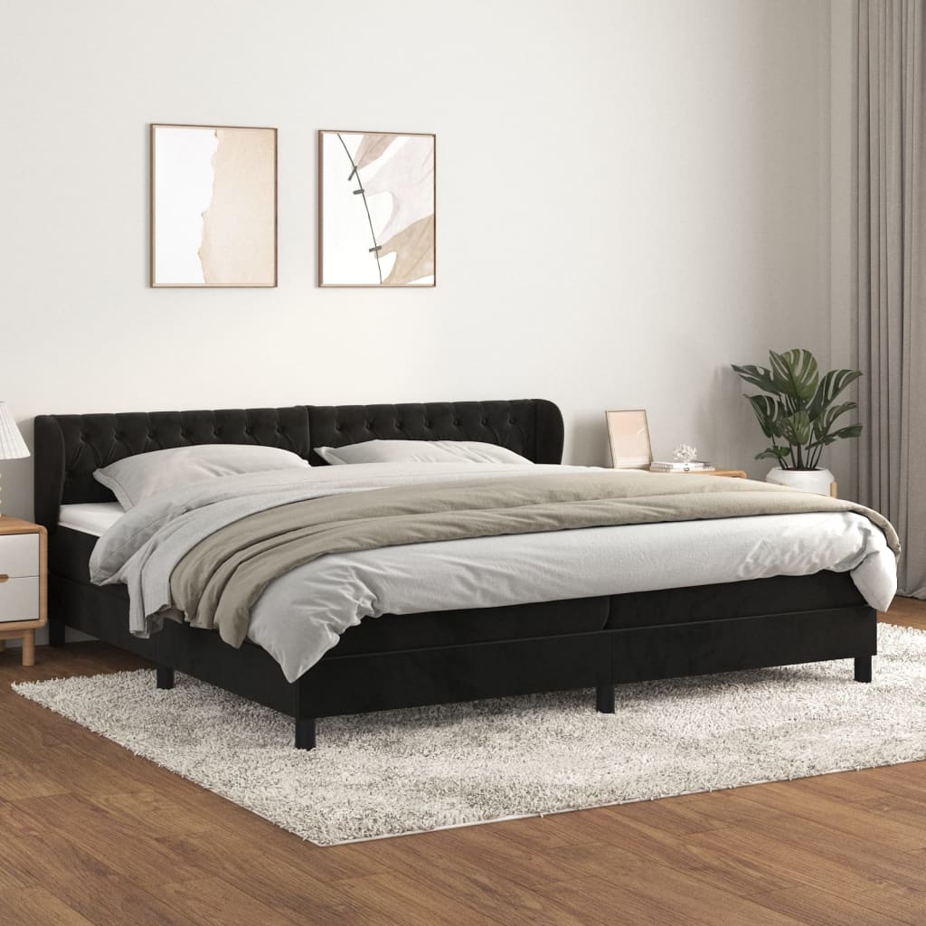 Pat box spring cu saltea, negru, 200x200 cm, catifea