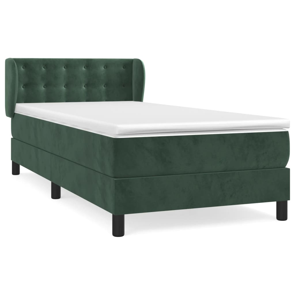 Pat box spring cu saltea, verde închis, 80x200 cm, catifea