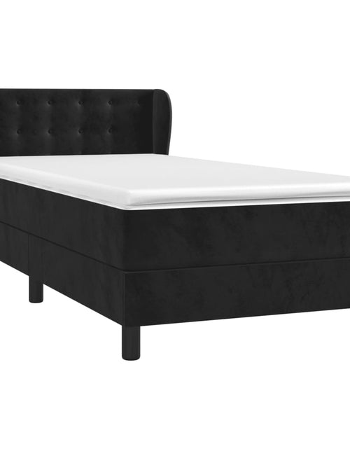 Загрузите изображение в средство просмотра галереи, Pat box spring cu saltea, negru, 90x190 cm, catifea
