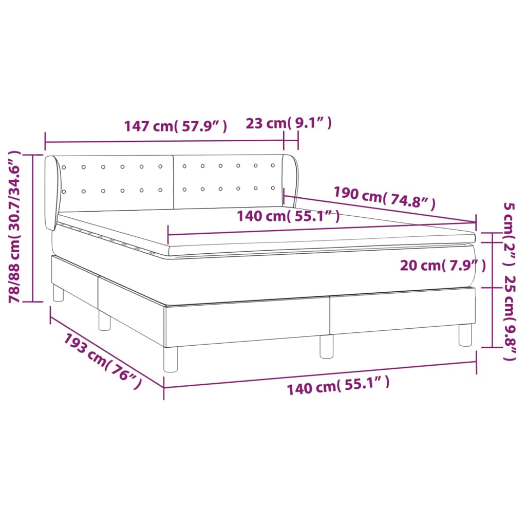 Pat box spring cu saltea, gri deschis, 140x190 cm, catifea