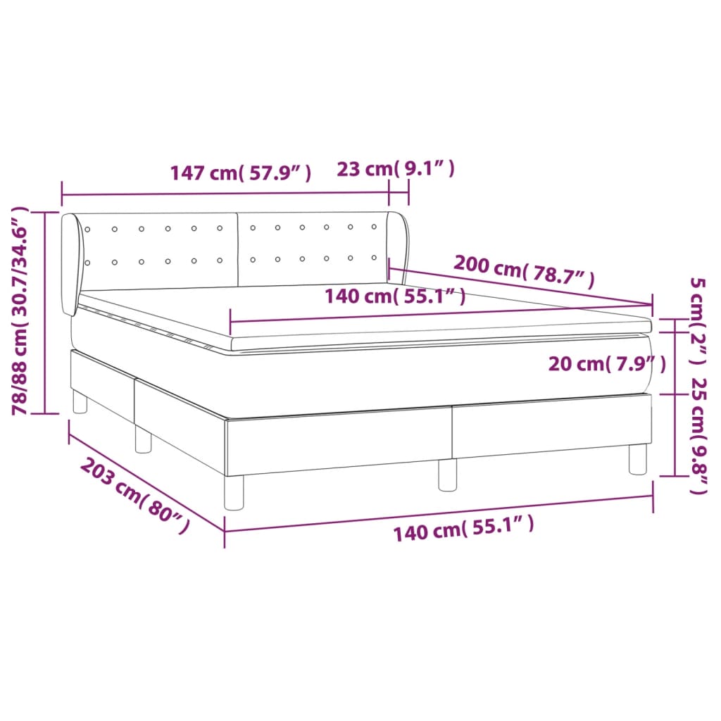 Pat box spring cu saltea, gri închis, 140x200 cm, catifea