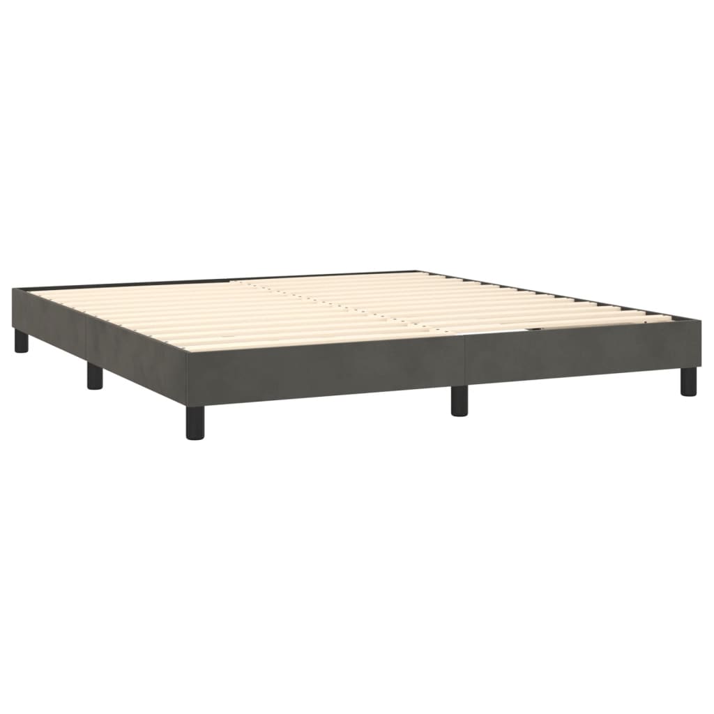 Pat box spring cu saltea, gri închis, 160x200 cm, catifea