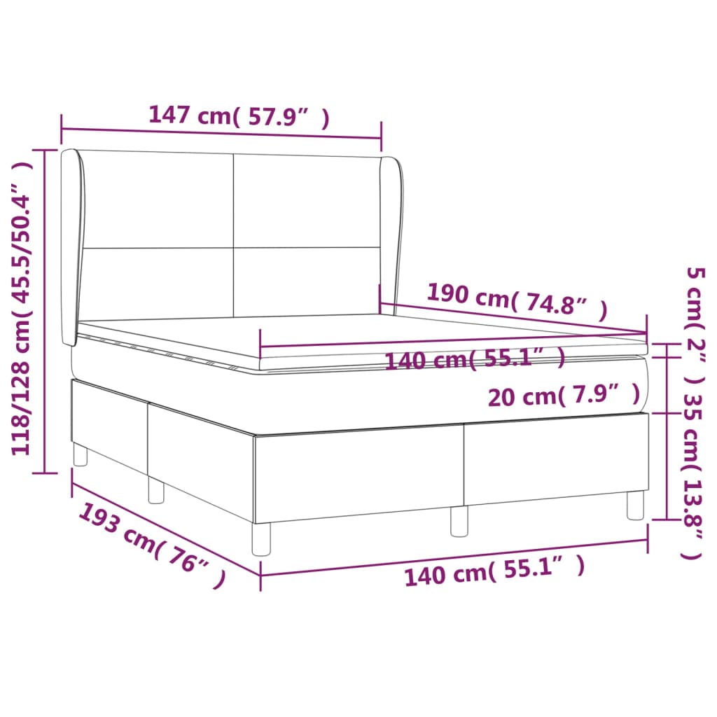 Pat box spring cu saltea, gri închis, 140x190 cm, textil