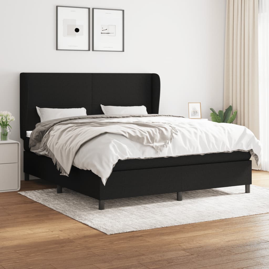 Pat box spring cu saltea, negru, 180x200 cm, catifea