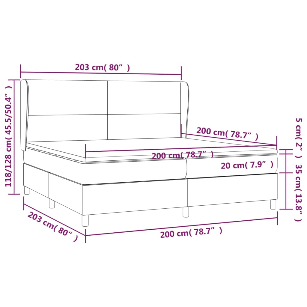 Pat box spring cu saltea, gri închis, 200x200 cm, textil