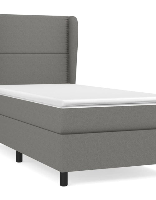 Загрузите изображение в средство просмотра галереи, Pat box spring cu saltea, gri închis, 100x200 cm, textil
