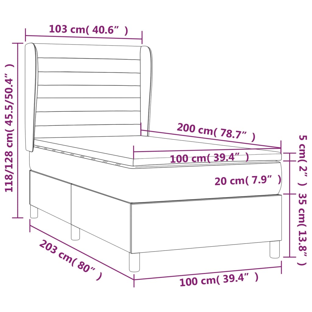 Pat box spring cu saltea, gri închis, 100x200 cm, textil