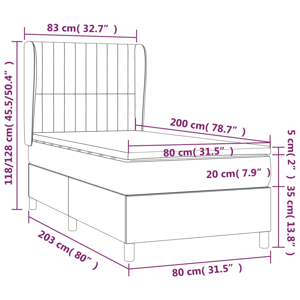 Pat box spring cu saltea, maro închis, 80x200 cm, textil