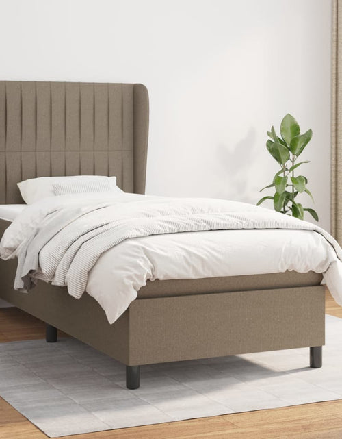 Загрузите изображение в средство просмотра галереи, Pat box spring cu saltea, gri taupe, 90x190 cm, textil
