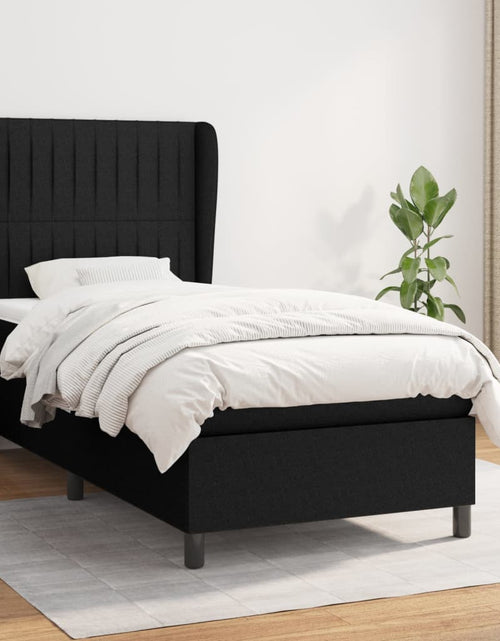 Загрузите изображение в средство просмотра галереи, Pat box spring cu saltea, negru, 90x200 cm, textil
