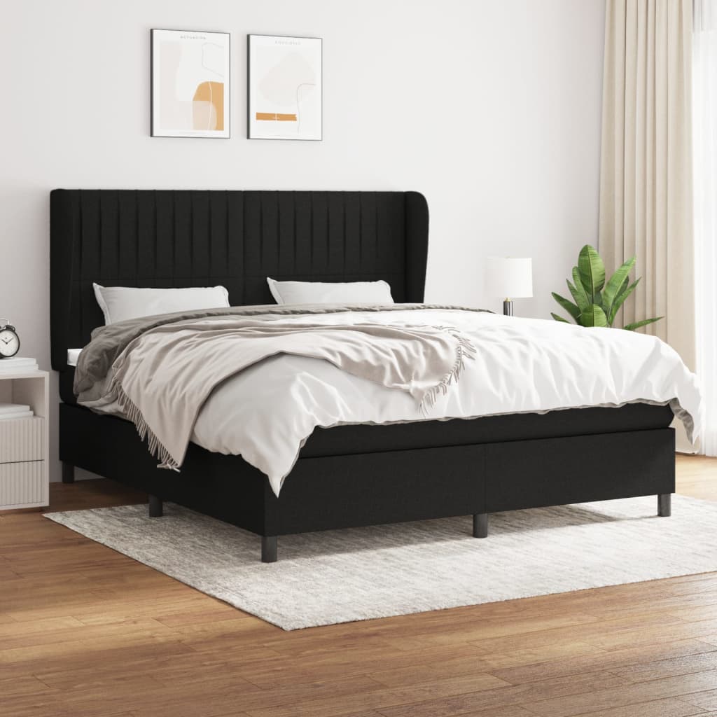 Pat box spring cu saltea, negru, 180x200 cm, catifea