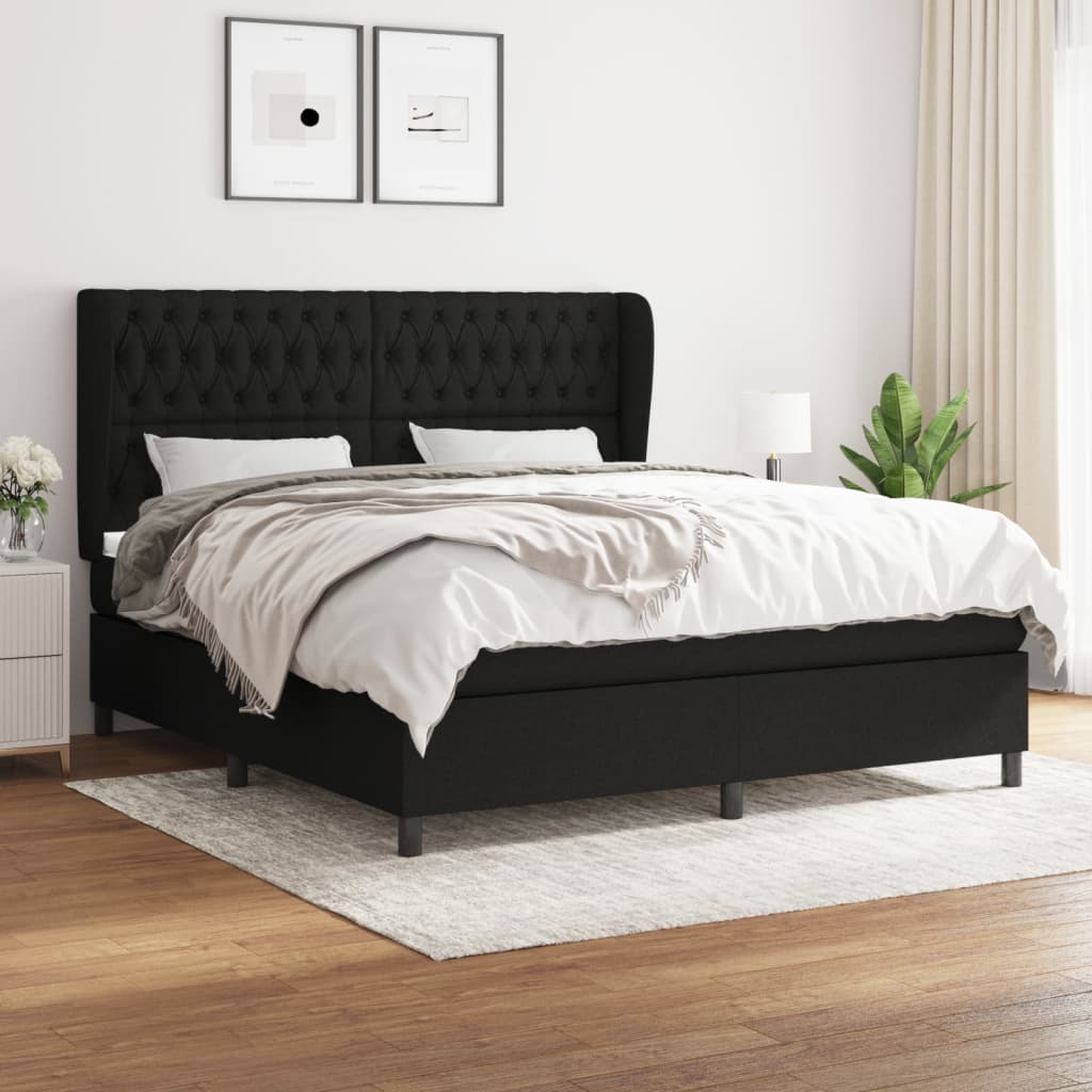 Pat box spring cu saltea, negru, 180x200 cm, catifea