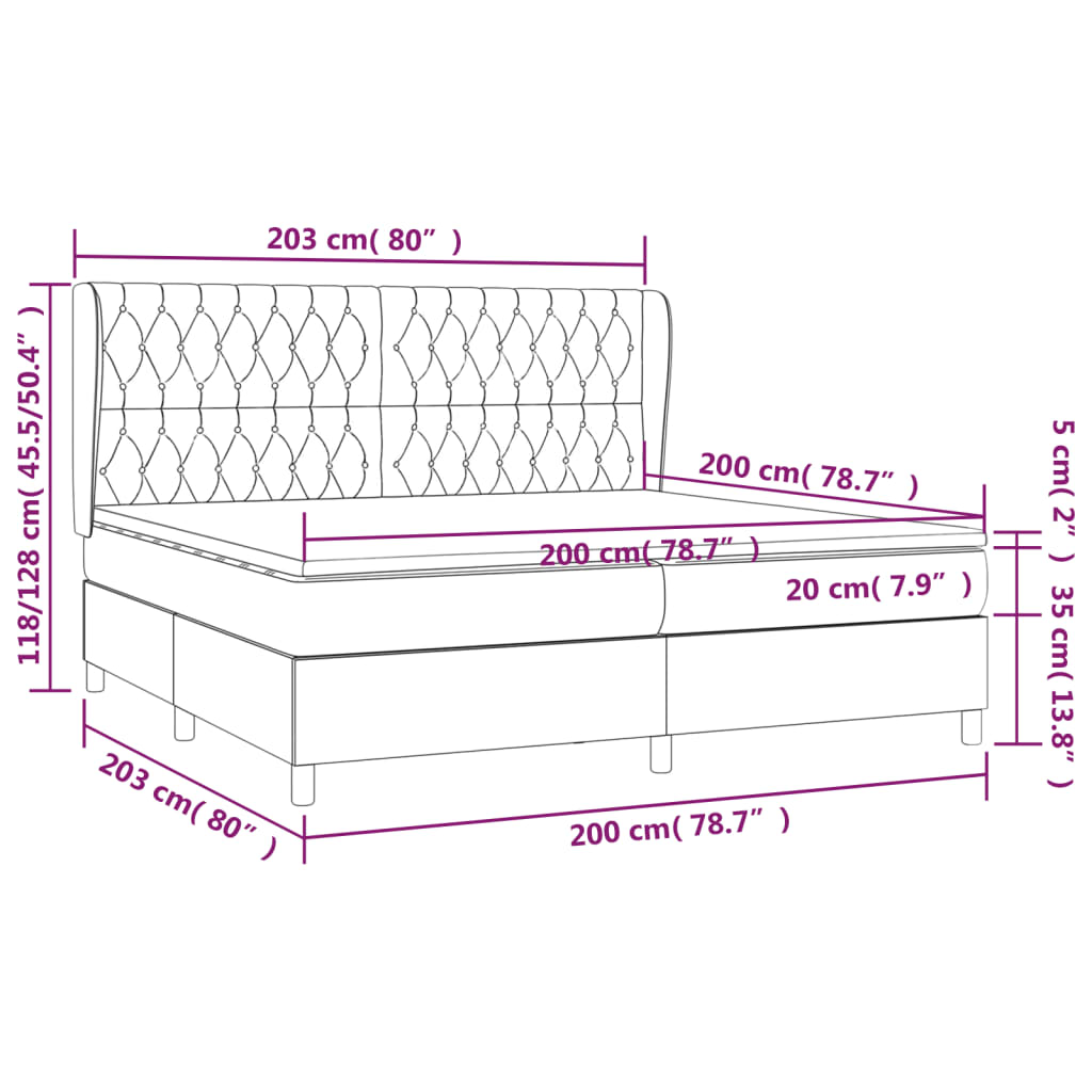 Pat box spring cu saltea, gri închis, 200x200 cm, textil