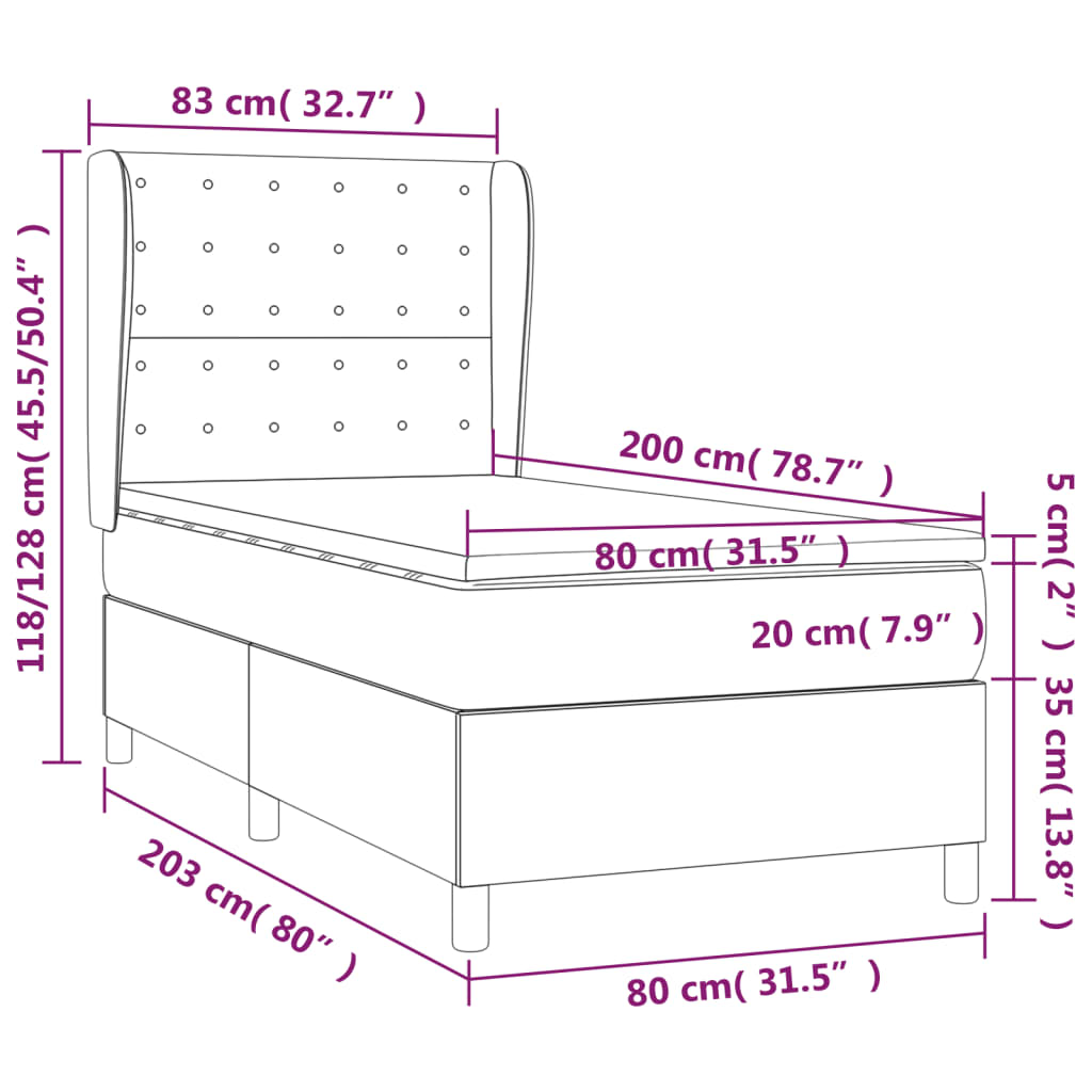 Pat box spring cu saltea, gri închis, 80x200 cm, textil