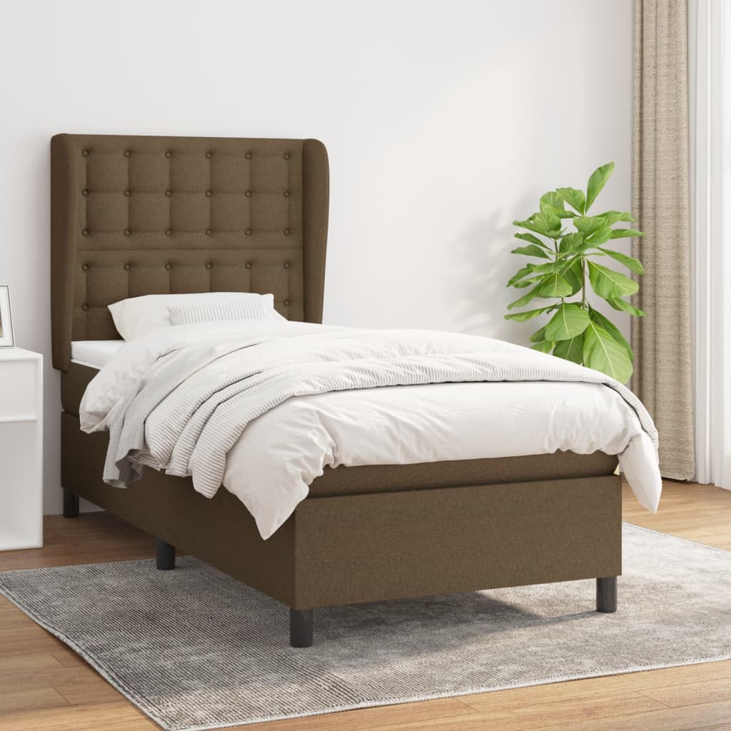 Pat box spring cu saltea, maro închis, 90x190 cm, textil