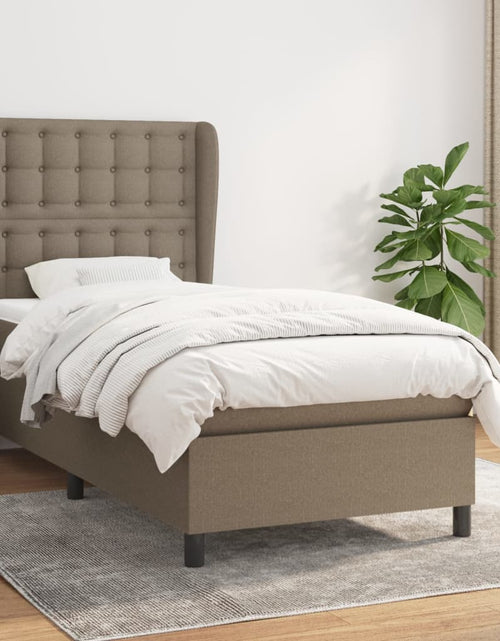 Загрузите изображение в средство просмотра галереи, Pat box spring cu saltea, gri taupe, 90x200 cm, textil
