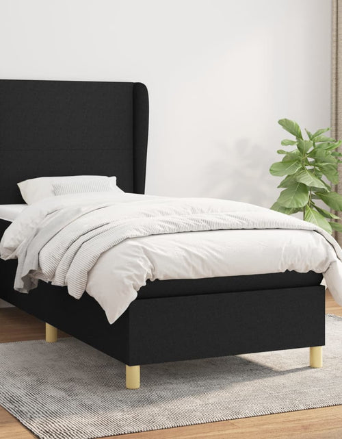 Загрузите изображение в средство просмотра галереи, Pat box spring cu saltea, negru, 90x190 cm, textil
