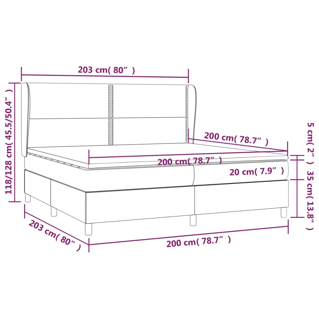 Pat box spring cu saltea, gri închis, 200x200 cm, textil