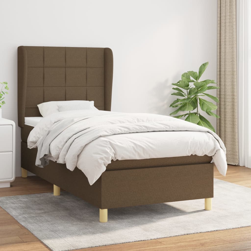 Pat box spring cu saltea, maro închis, 90x190 cm, textil