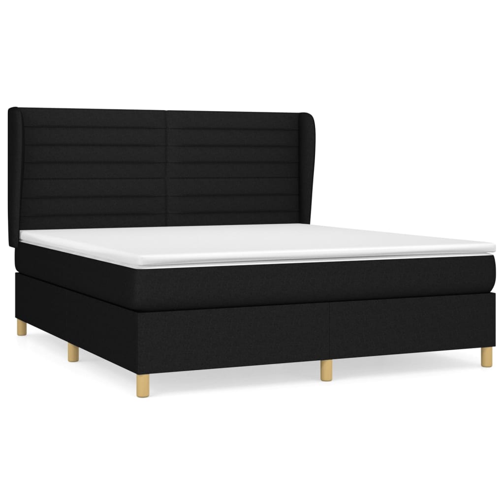 Pat box spring cu saltea, negru, 180x200 cm, catifea