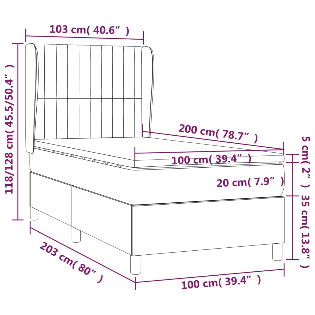 Pat box spring cu saltea, gri închis, 100x200 cm, textil