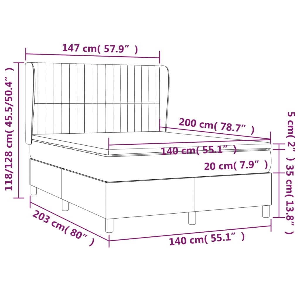 Pat box spring cu saltea, gri închis, 140x200 cm, textil