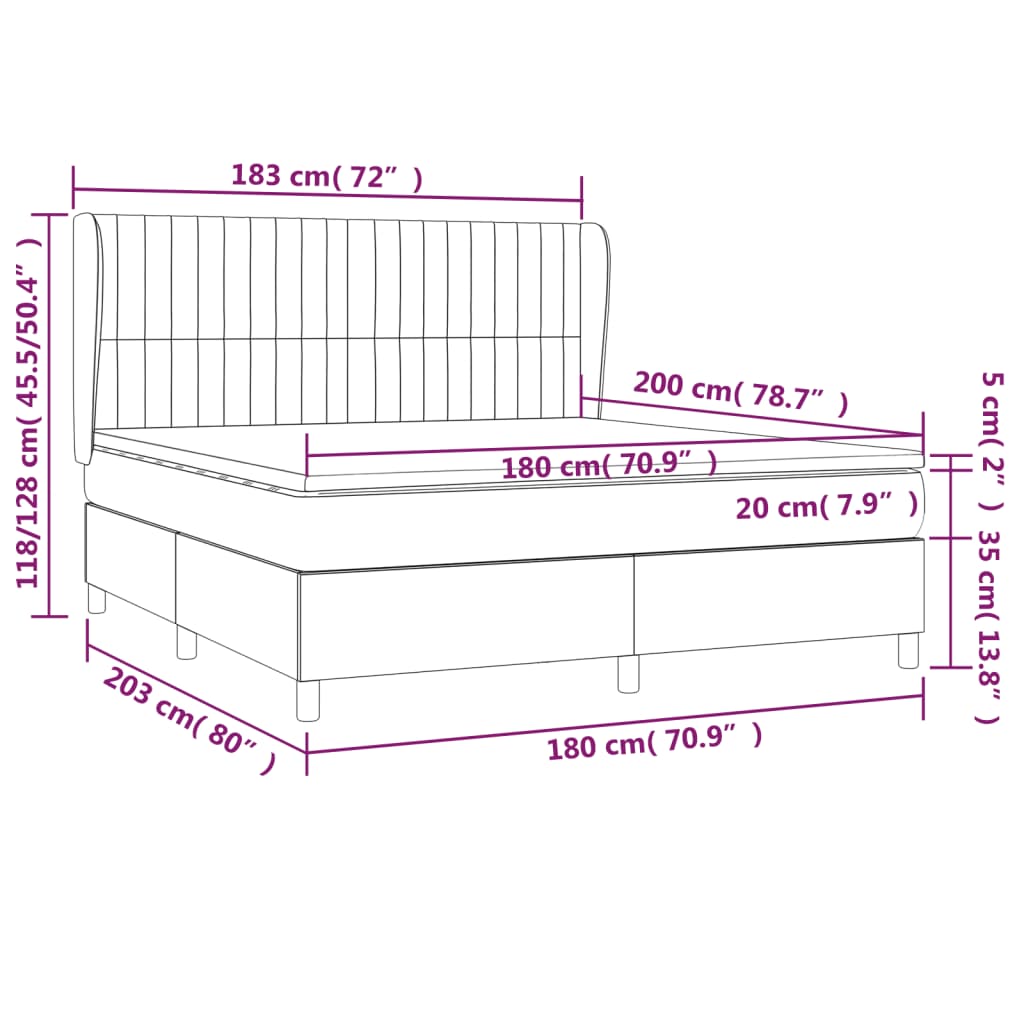 Pat box spring cu saltea, albastru, 180x200 cm, material textil