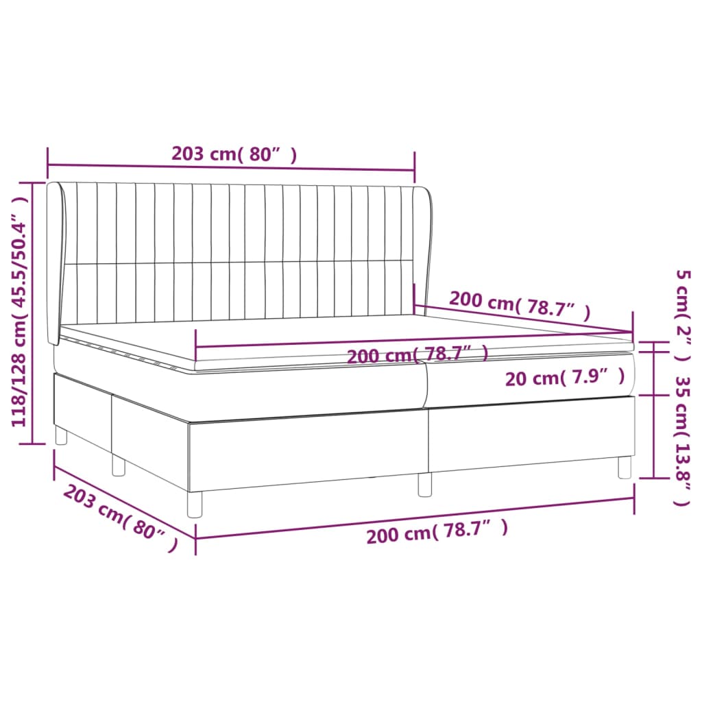 Pat box spring cu saltea, albastru, 200x200 cm, textil