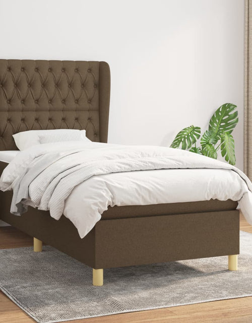 Загрузите изображение в средство просмотра галереи, Pat box spring cu saltea, maro închis, 90x190 cm, textil
