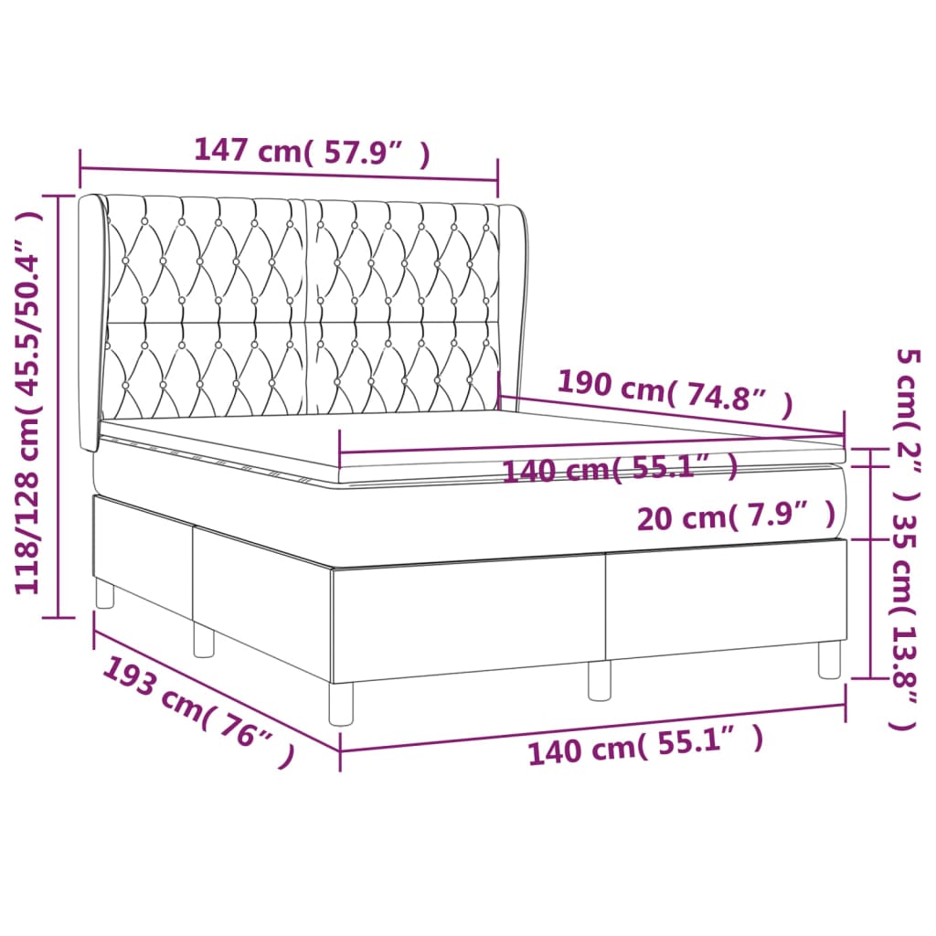 Pat box spring cu saltea, albastru, 140x200 cm, textil