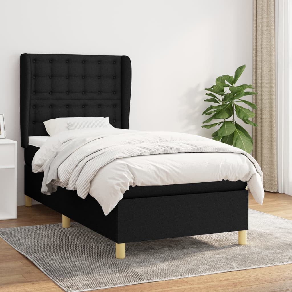 Pat box spring cu saltea, negru, 90x190 cm, textil