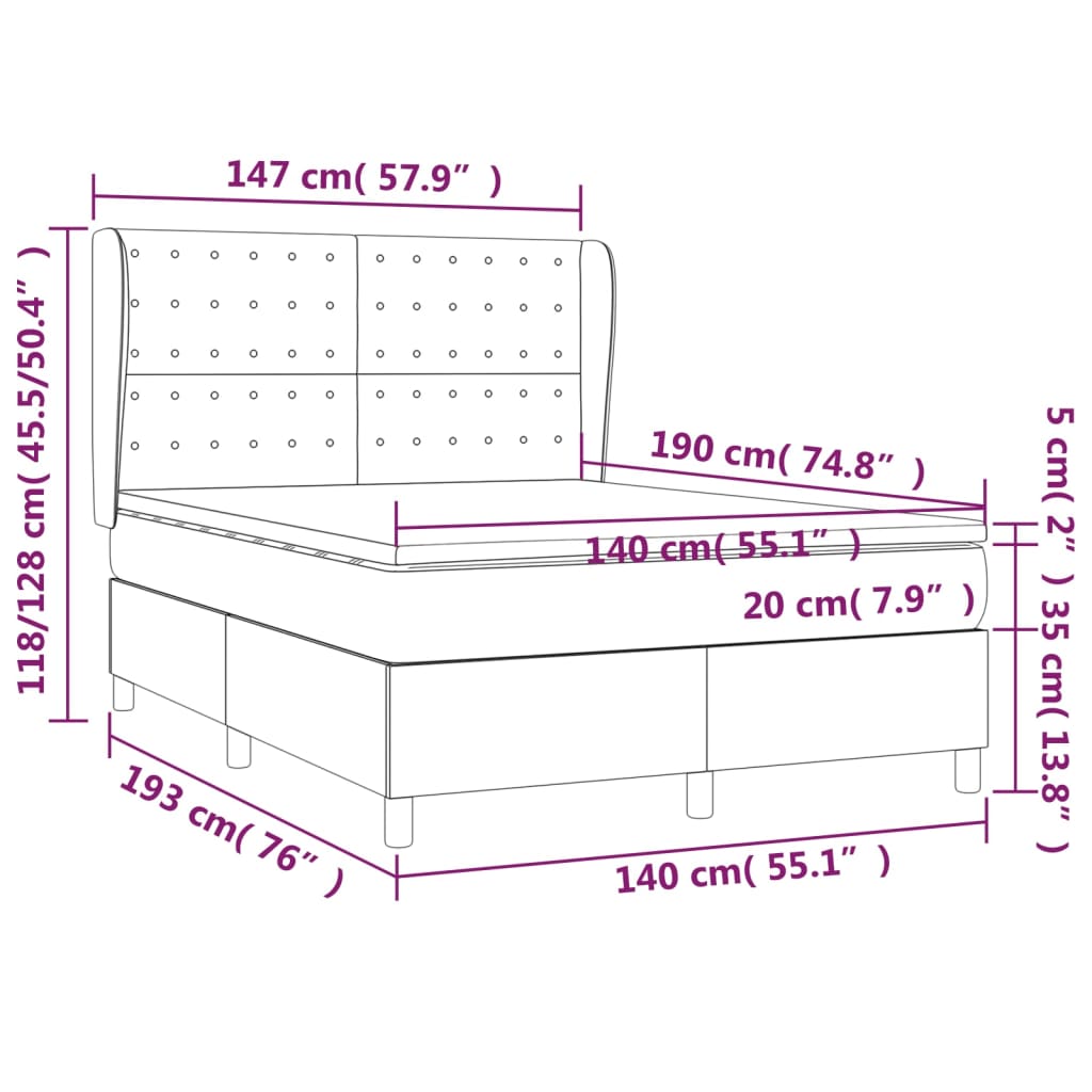 Pat box spring cu saltea, gri închis, 140x190 cm, textil