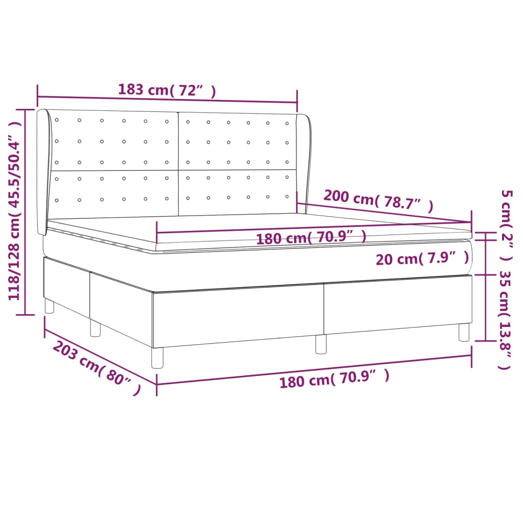 Pat box spring cu saltea, gri închis, 180x200 cm, textil